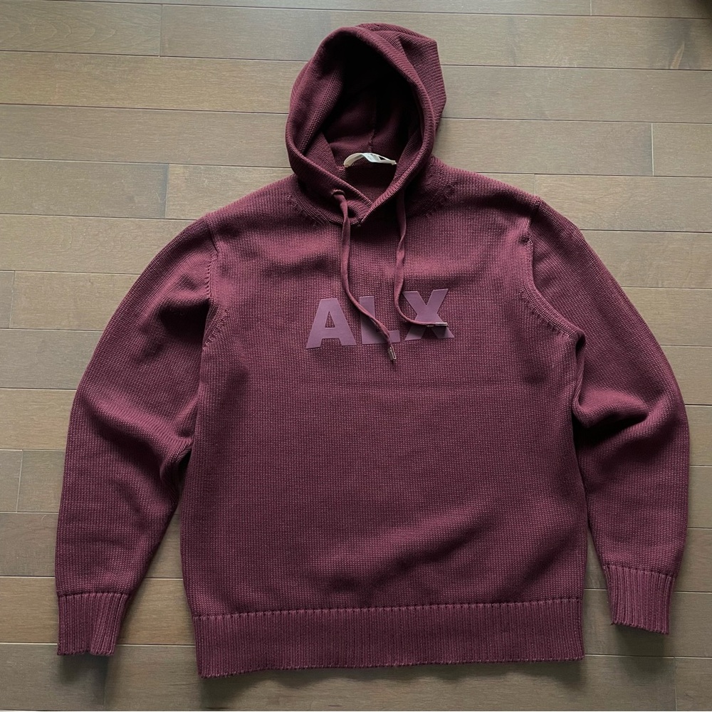 1017 ALYX 9SM ALX Logo Knit Hoodie in Burgundy – XS, 100% Cotton, Made in Italy